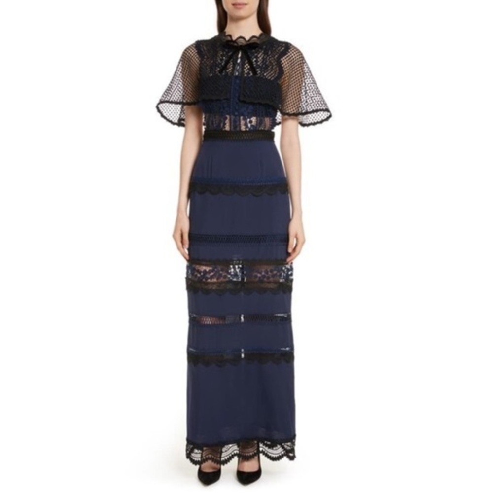 Self-Portrait Bellis Lace Crepe Maxi Dress